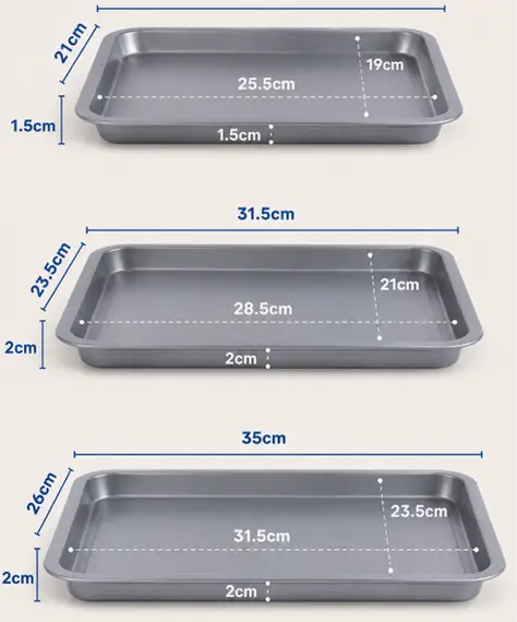 Pack of 3 Non-Stick Oven Tray Set – 35cm, 31cm & 28cm Easy Clean Baking Trays