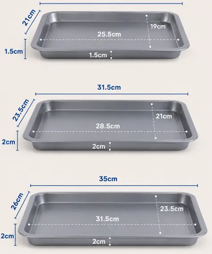 Pack of 3 Non-Stick Oven Tray Set – 35cm, 31cm & 28cm Easy Clean Baking Trays