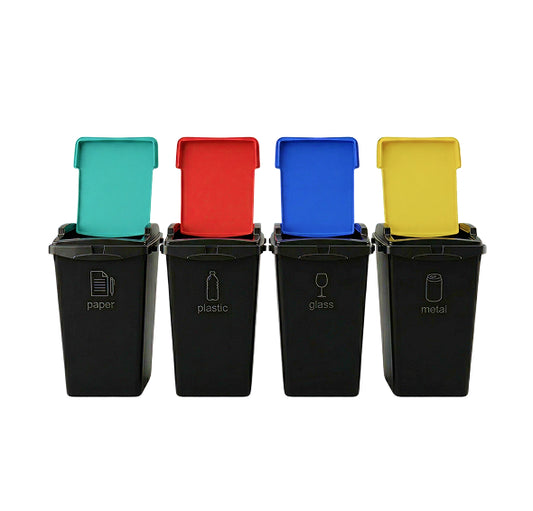 Black Recycling Bins – 40L Capacity with Colour-Coded Swing-Style Lids