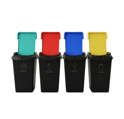 Black Recycling Bins – 40L Capacity with Colour-Coded Swing-Style Lids