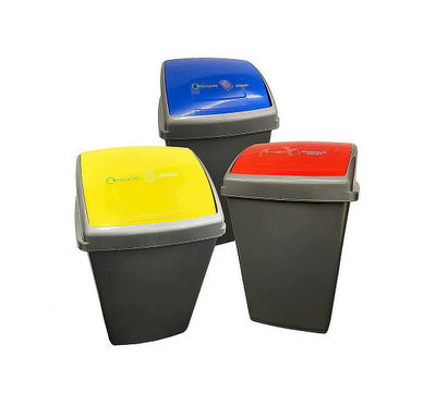 50L Grey Waste Recycling Bins for Office & Home Use with Colour Lids
