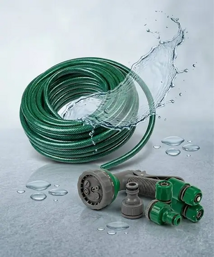 30m Green PVC Garden Hose with Spray Nozzle – Flexible 98ft Watering Hose for Plants & Garden Care