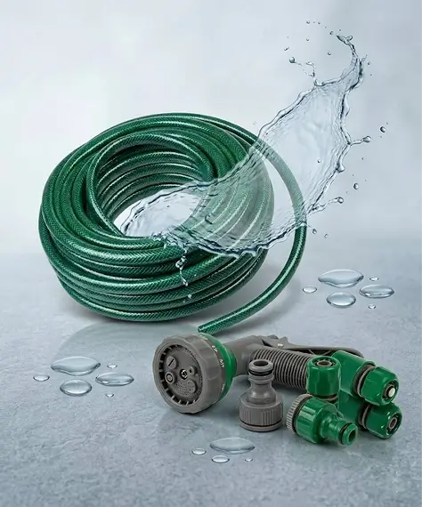 30m Green PVC Garden Hose with Spray Nozzle – Flexible 98ft Watering Hose for Plants & Garden Care