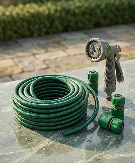 30m Green PVC Garden Hose with Spray Nozzle – Flexible 98ft Watering Hose for Plants & Garden Care