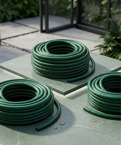 30m Green PVC Garden Hose with Spray Nozzle – Flexible 98ft Watering Hose for Plants & Garden Care
