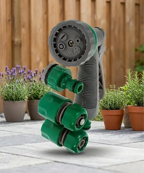 30m Green PVC Garden Hose with Spray Nozzle – Flexible 98ft Watering Hose for Plants & Garden Care