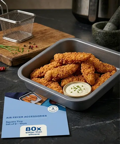 17cm Non-Stick Carbon Steel Air Fryer Tin – Square Baking & Roasting Tray