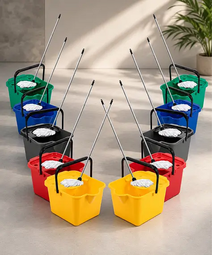 12L Cotton Mop & Bucket Set with Wringer – Multi Colour Hard Floor Cleaner