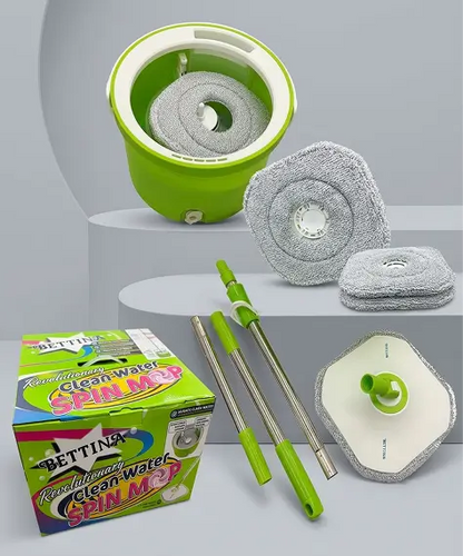 Spin Mop Bucket Set with Extra Mop Pad – Wood, Marble & Tile Cleaning