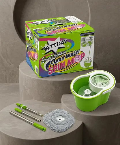 Spin Mop Bucket Set with Extra Mop Pad – Wood, Marble & Tile Cleaning