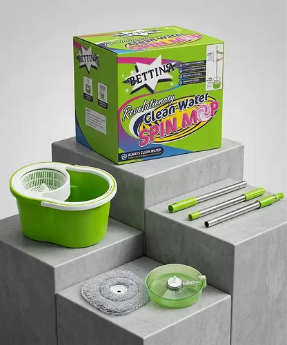 Spin Mop Bucket Set with Extra Mop Pad – Wood, Marble & Tile Cleaning