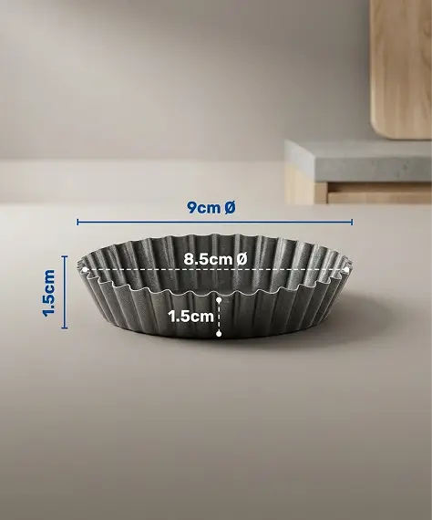 8.5cm Round Fluted Air Fryer Baking Tin – Non-Stick Carbon Steel Roasting Pan