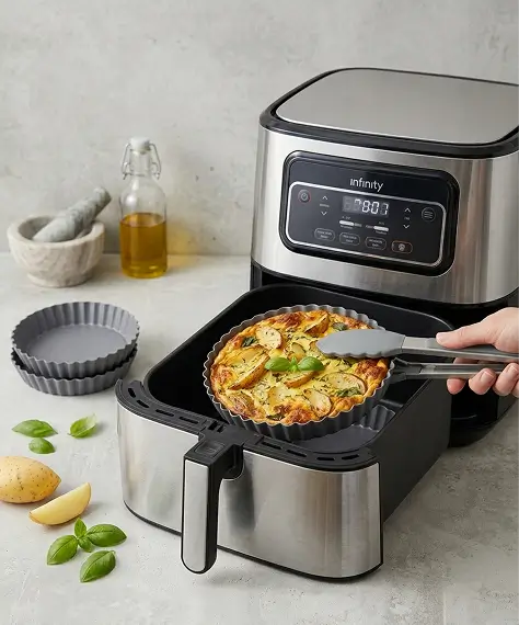 8.5cm Round Fluted Air Fryer Baking Tin – Non-Stick Carbon Steel Roasting Pan