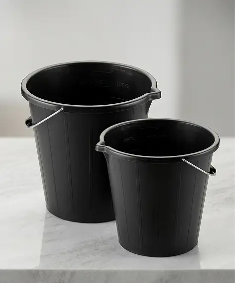 14L Heavy Duty Cement Mixing Bucket – Black Plastic with Metal Handle