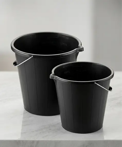14L Heavy Duty Cement Mixing Bucket – Black Plastic with Metal Handle