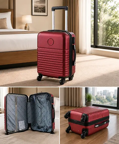 Lightweight Cabin Size Burgundy Travel Suitcase with Wheels & Combination Lock