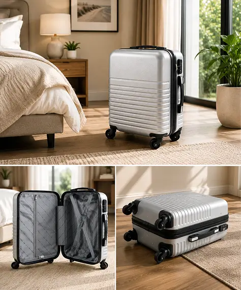Silver Small Lightweight ABS Hard Shell Cabin Suitcase – Water Resistant Carry-On Luggage