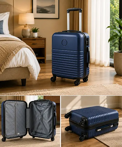 Small Navy Hard Shell ABS Travel Suitcase – 4-Wheel Cabin & Check-in Luggage