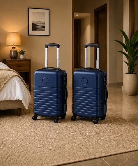 Small Navy Hard Shell ABS Travel Suitcase – 4-Wheel Cabin & Check-in Luggage