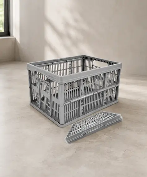 32L Stackable Foldable Storage Crates – Heavy Duty Multi-Purpose Organizer (Grey)