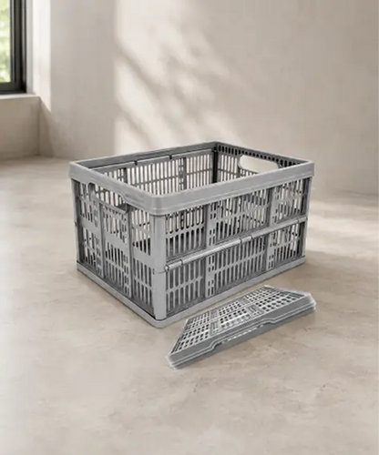32L Stackable Foldable Storage Crates – Heavy Duty Multi-Purpose Organizer (Grey)