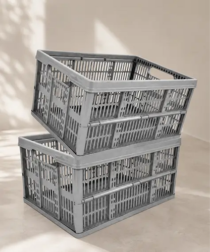 32L Stackable Foldable Storage Crates – Heavy Duty Multi-Purpose Organizer (Grey)
