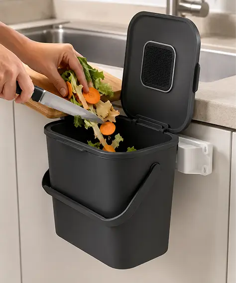 6L Wall-Mount Compost Caddy with Carbon Filter – Food Waste Bin