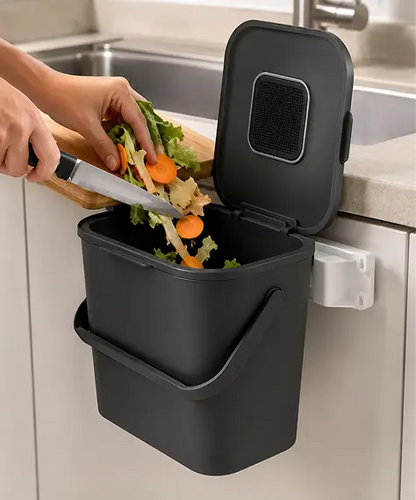 6L Wall-Mount Compost Caddy with Carbon Filter – Food Waste Bin