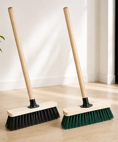 Wooden Handle PVC Bristle Broom for Hard Floors, Gardens & Patios
