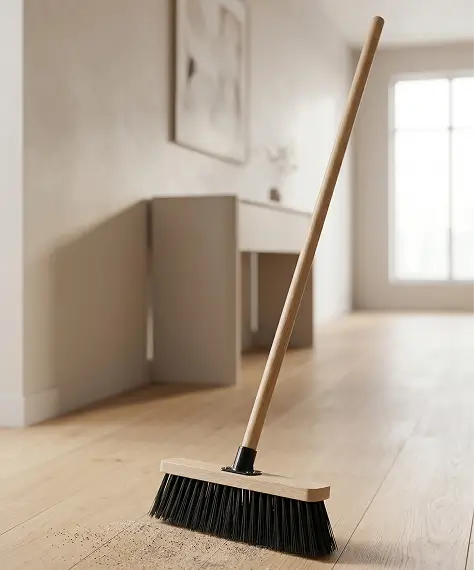 Wooden Handle PVC Bristle Broom for Hard Floors, Gardens & Patios