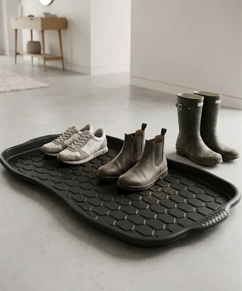 Non-Slip Black Shoe Tray – Multipurpose Floor Protection Tray for Home & Garden
