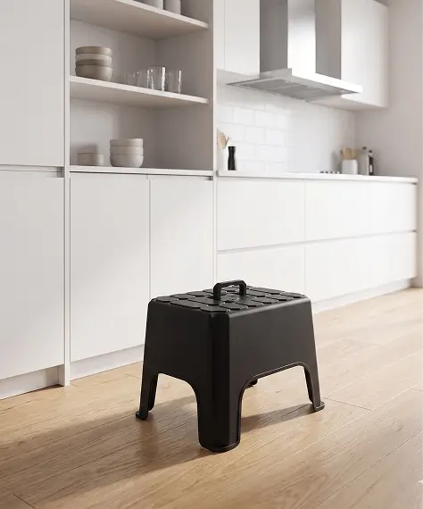 Handy Black Step Stool – Non-Slip Design with Built-In Carry Handle for Everyday Use