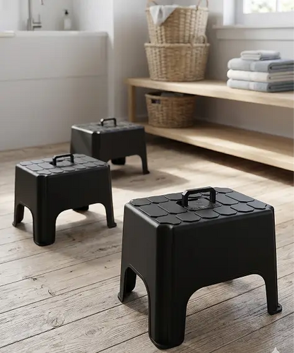 Handy Black Step Stool – Non-Slip Design with Built-In Carry Handle for Everyday Use