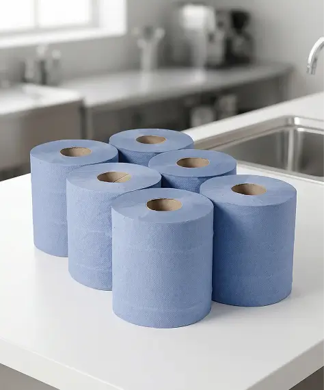Multipurpose 2-Ply Embossed Blue Centrefeed Cleaning Rolls – Strong & Absorbent Paper Towels
