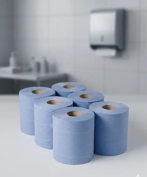 Multipurpose 2-Ply Embossed Blue Centrefeed Cleaning Rolls – Strong & Absorbent Paper Towels