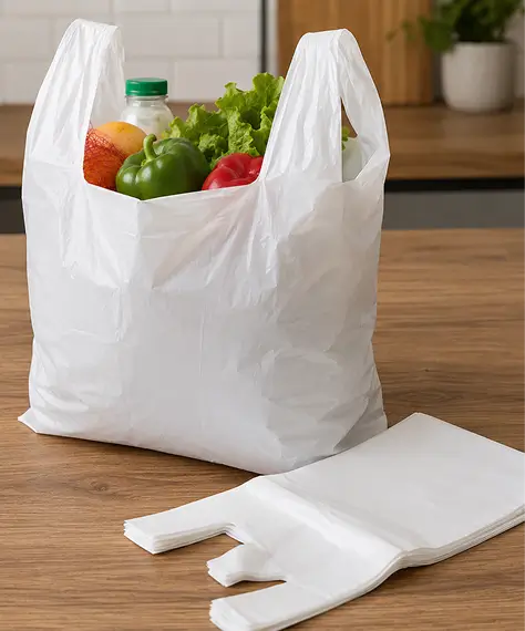 Reusable White Plastic Vest Carrier Bags 10x15x18" – Strong Retail Shopping Bags