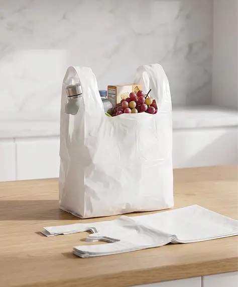 Reusable White Plastic Vest Carrier Bags 10x15x18" – Strong Retail Shopping Bags