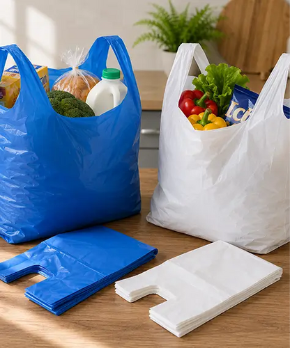 Strong Blue & White Reusable Carrier Bags 11x17x21"