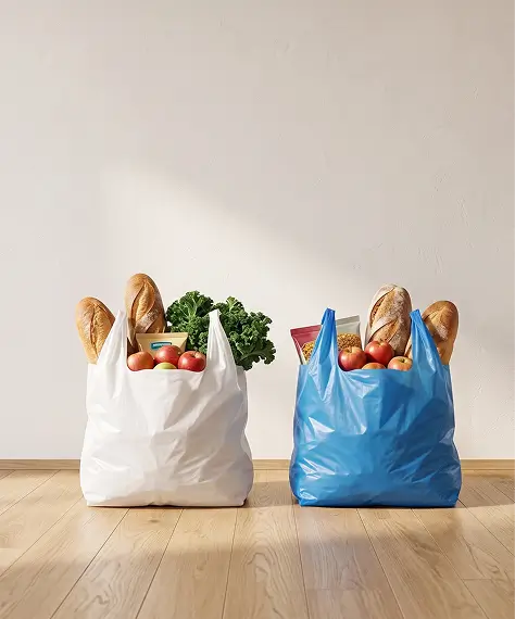 Strong Blue & White Reusable Carrier Bags 11x17x21"