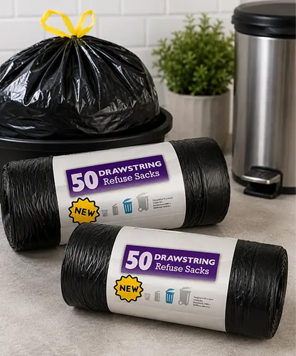120L Easy Tie Drawstring Black Refuse Sacks – Strong Home, Garden & Office Waste Bags