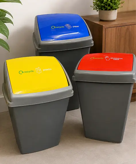 50L Grey Plastic Recycling Bin with Colour Coded Lid – Home & Office Waste Bin
