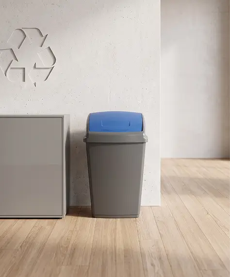 50L Grey Plastic Recycling Bin with Colour Coded Lid – Home & Office Waste Bin