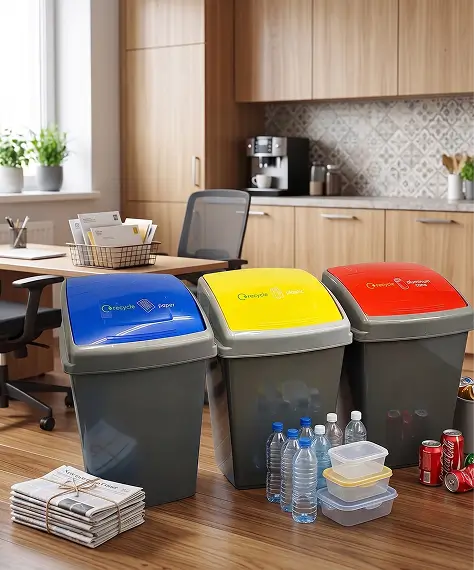 50L Grey Plastic Recycling Bin with Colour Coded Lid – Home & Office Waste Bin