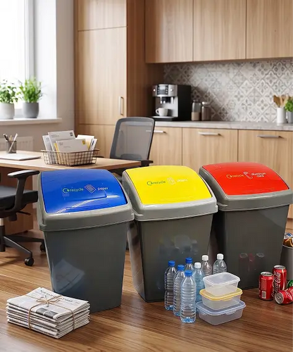 50L Grey Plastic Recycling Bin with Colour Coded Lid – Home & Office Waste Bin