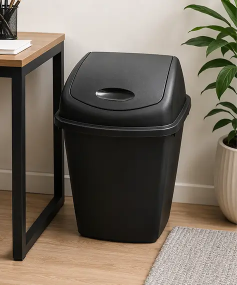 50L Black Flip Top Swing Recycling Bin – Home & Office Waste Bin