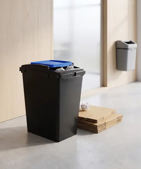 40L Black Plastic Recycling Bin with Colour Coded Swing Lid – Waste Separation Bin