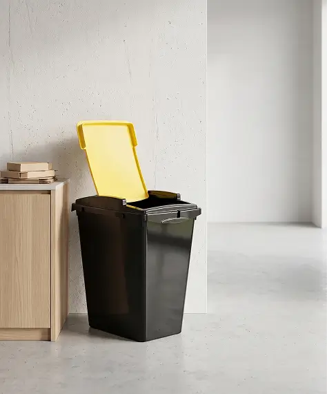 40L Black Plastic Recycling Bin with Colour Coded Swing Lid – Waste Separation Bin