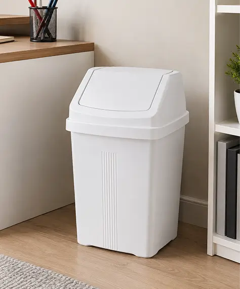 8L Ice White Plastic Swing Bin – Easy Clean Waste Bin for Home & Office