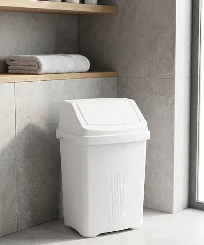 8L Ice White Plastic Swing Bin – Easy Clean Waste Bin for Home & Office
