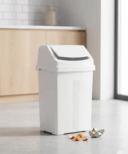 8L Ice White Plastic Swing Bin – Easy Clean Waste Bin for Home & Office